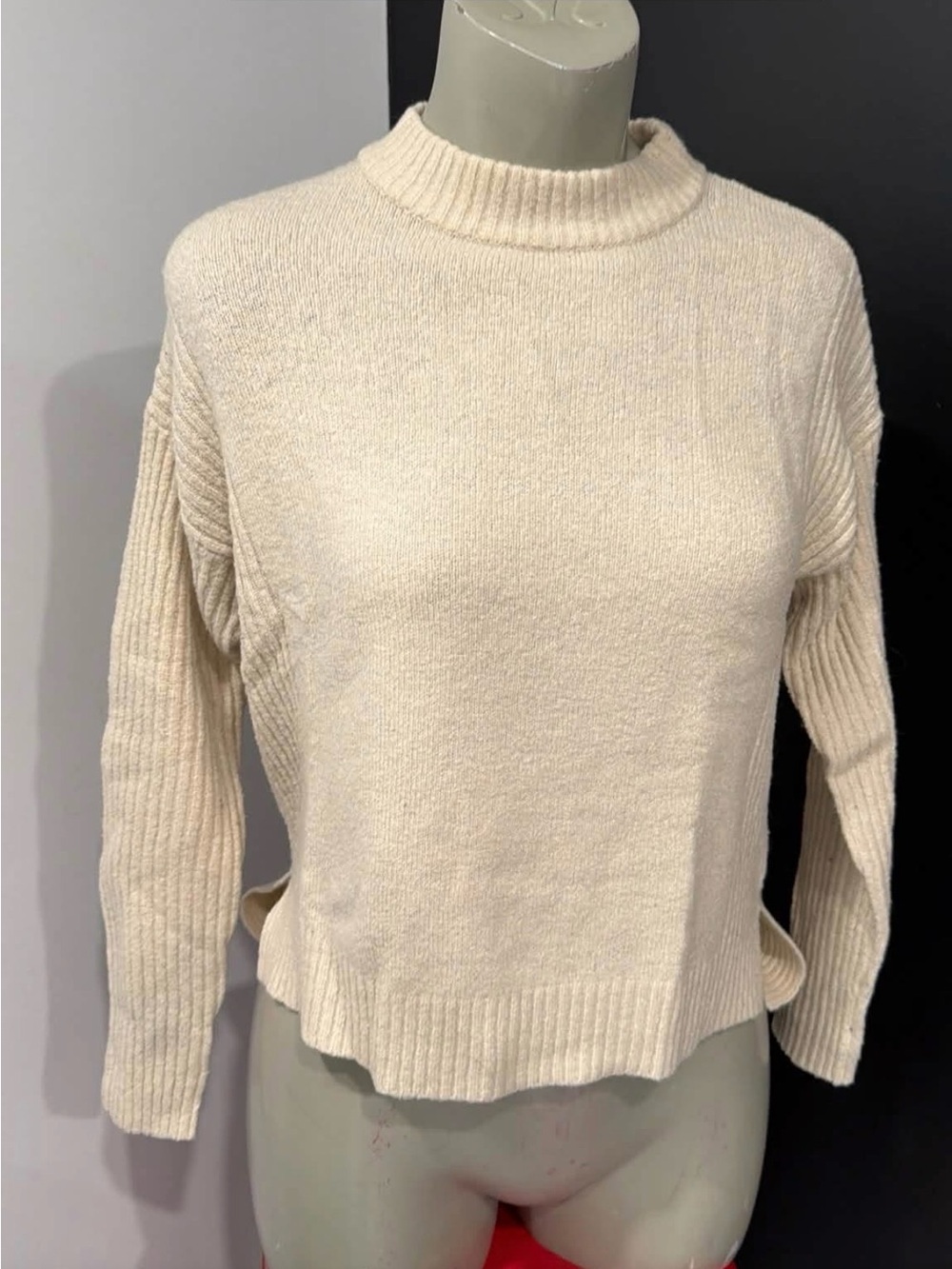 Garage Cream Ribbed Mock Neck Sweater